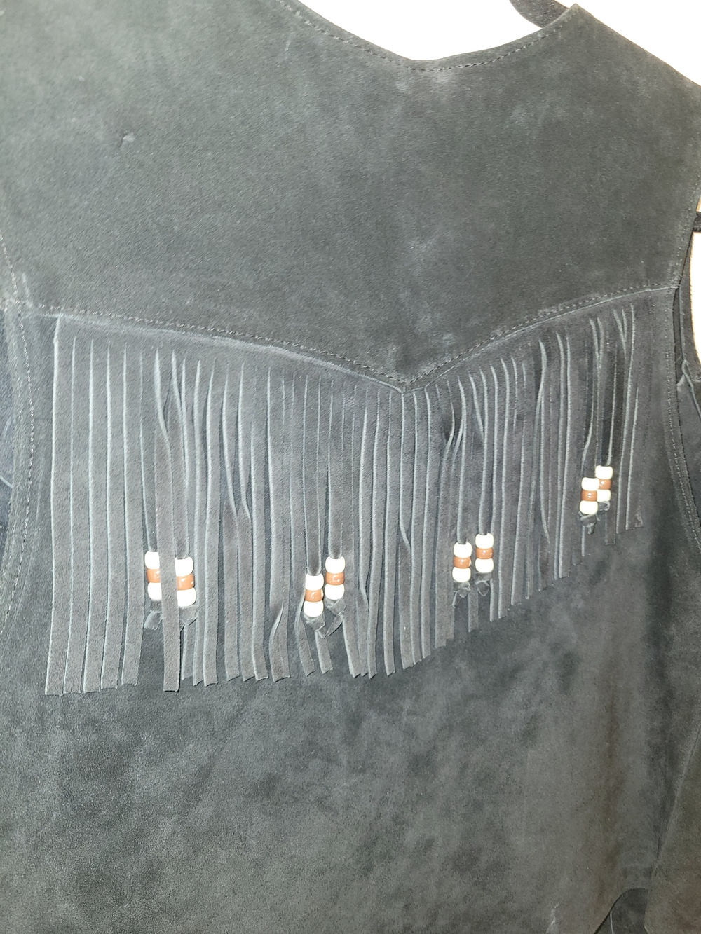 Vintage Steer Brand Black Suede Leather Fringe Western Vest USA XL - Picture 10 of 10